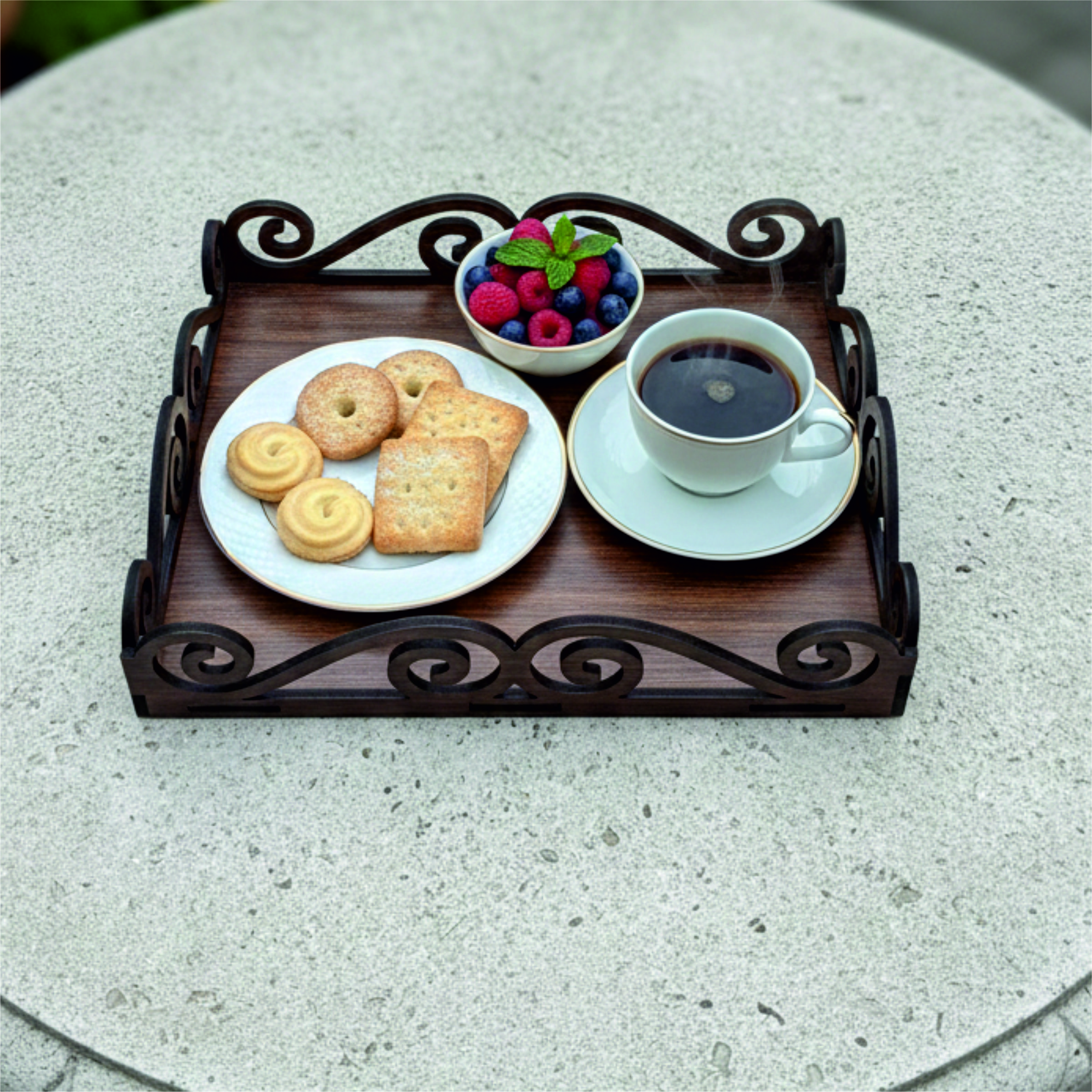 Elegant Scroll Edge Serving Tray