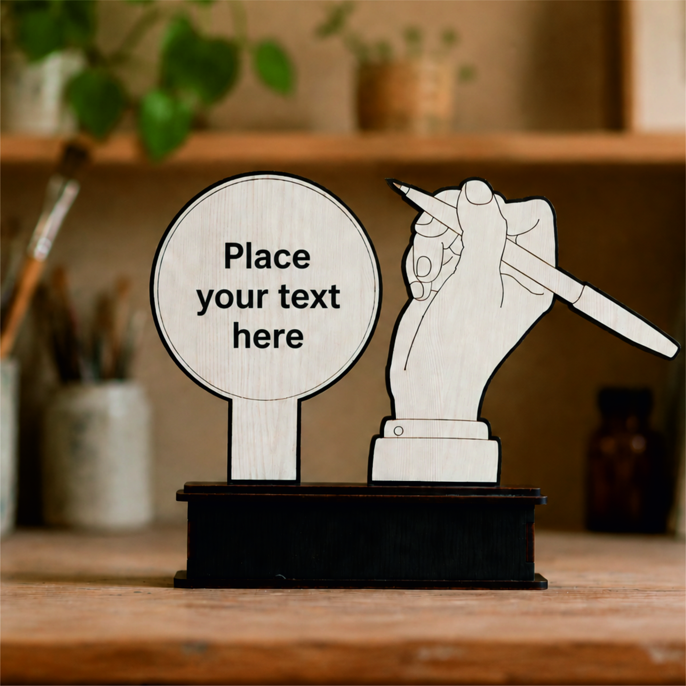 Elegant MDF Writing Hand Trophy – Creative Recognition Award