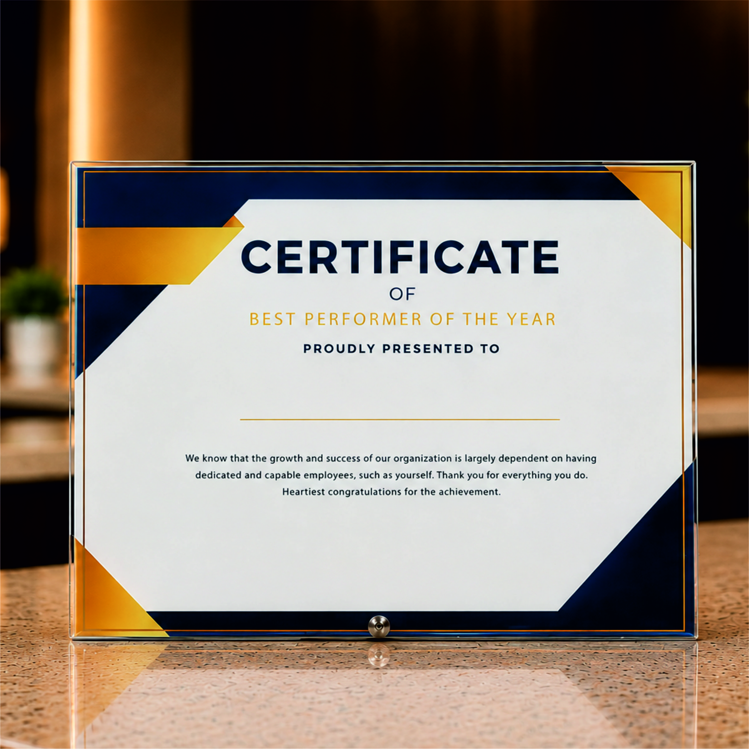 Premium Acrylic Award Certificate Plaque – Elegant Corporate Recognition Display (Transparent Finish)