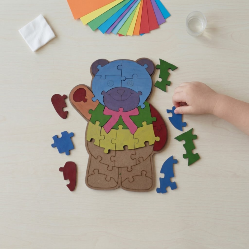 Cute Teddy Bear MDF Jigsaw Puzzle for Kids & DIY Painting Craft