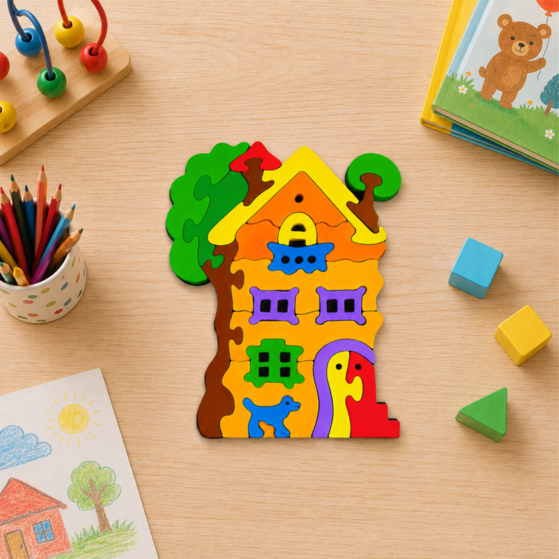 MDF House Puzzle Painting