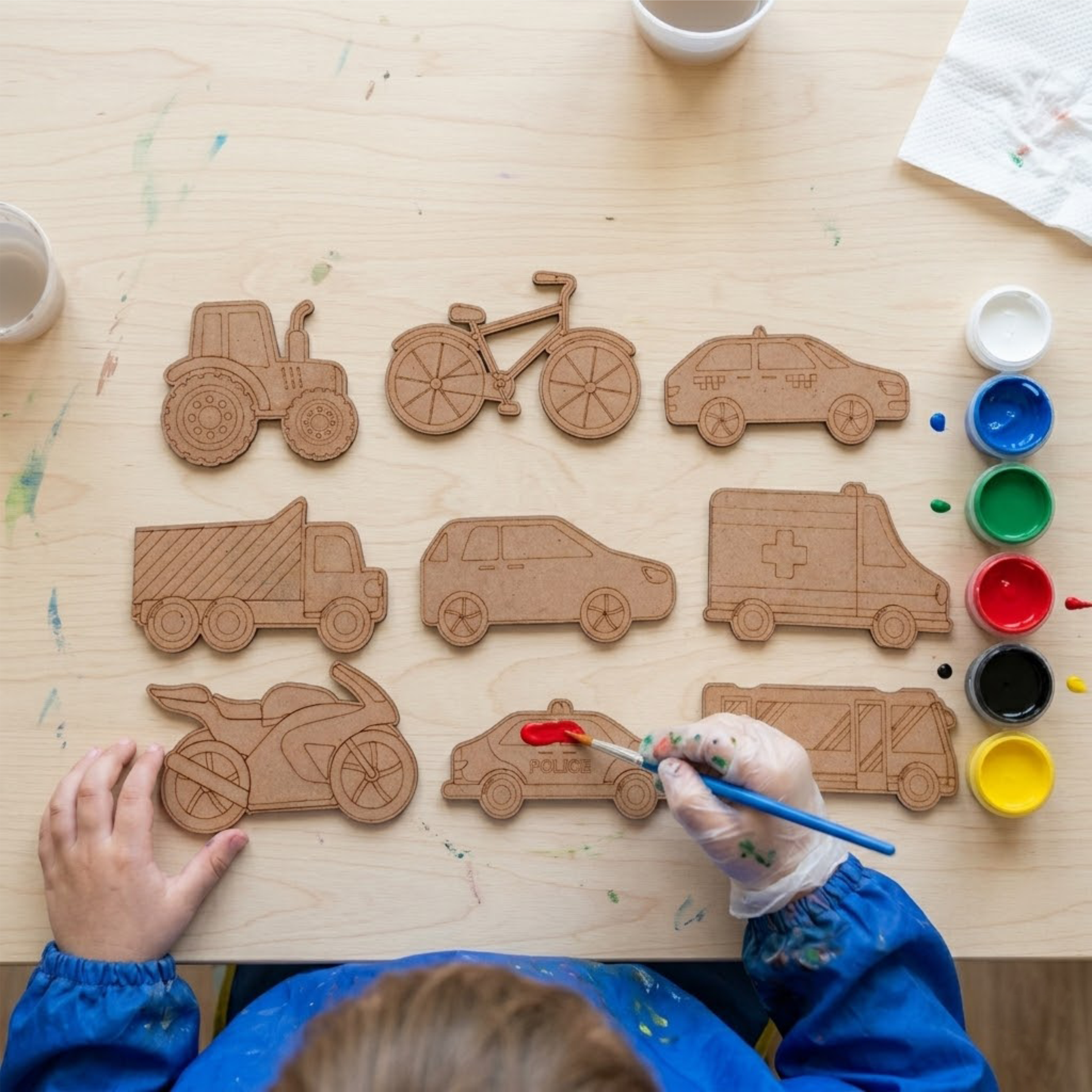 DIY MDF Vehicle Painting Kit for Kids | Wooden Transport Theme Art & Craft Set | Paintable Wall Décor Shapes