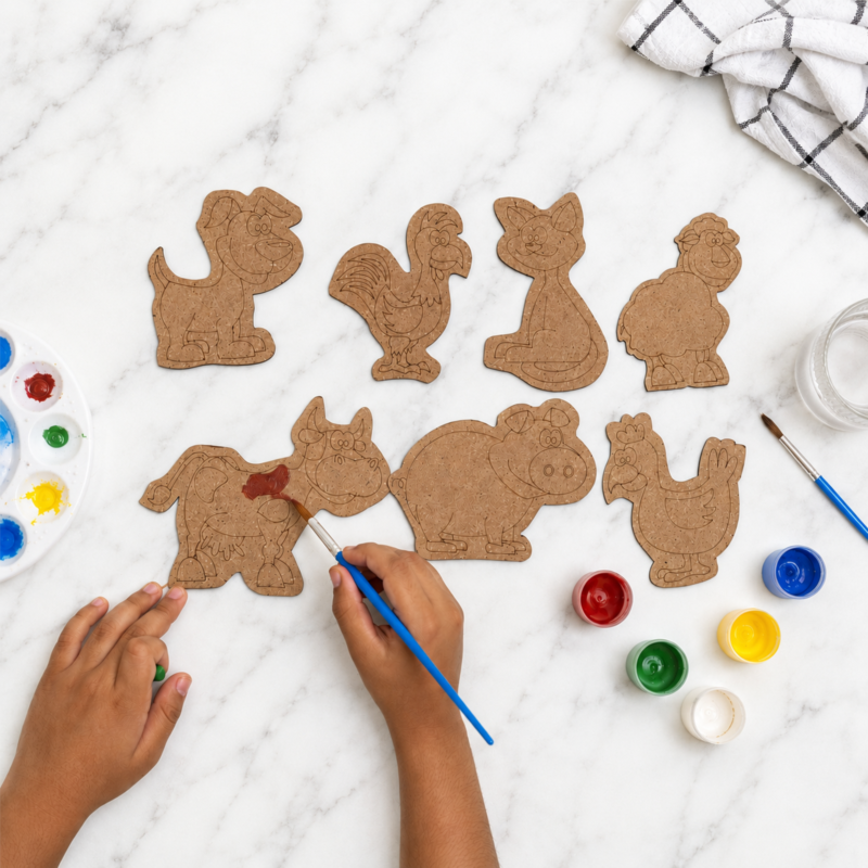 Farm Animal MDF Cutout Set for DIY Painting & Kids Craft Activities – Pack of 6