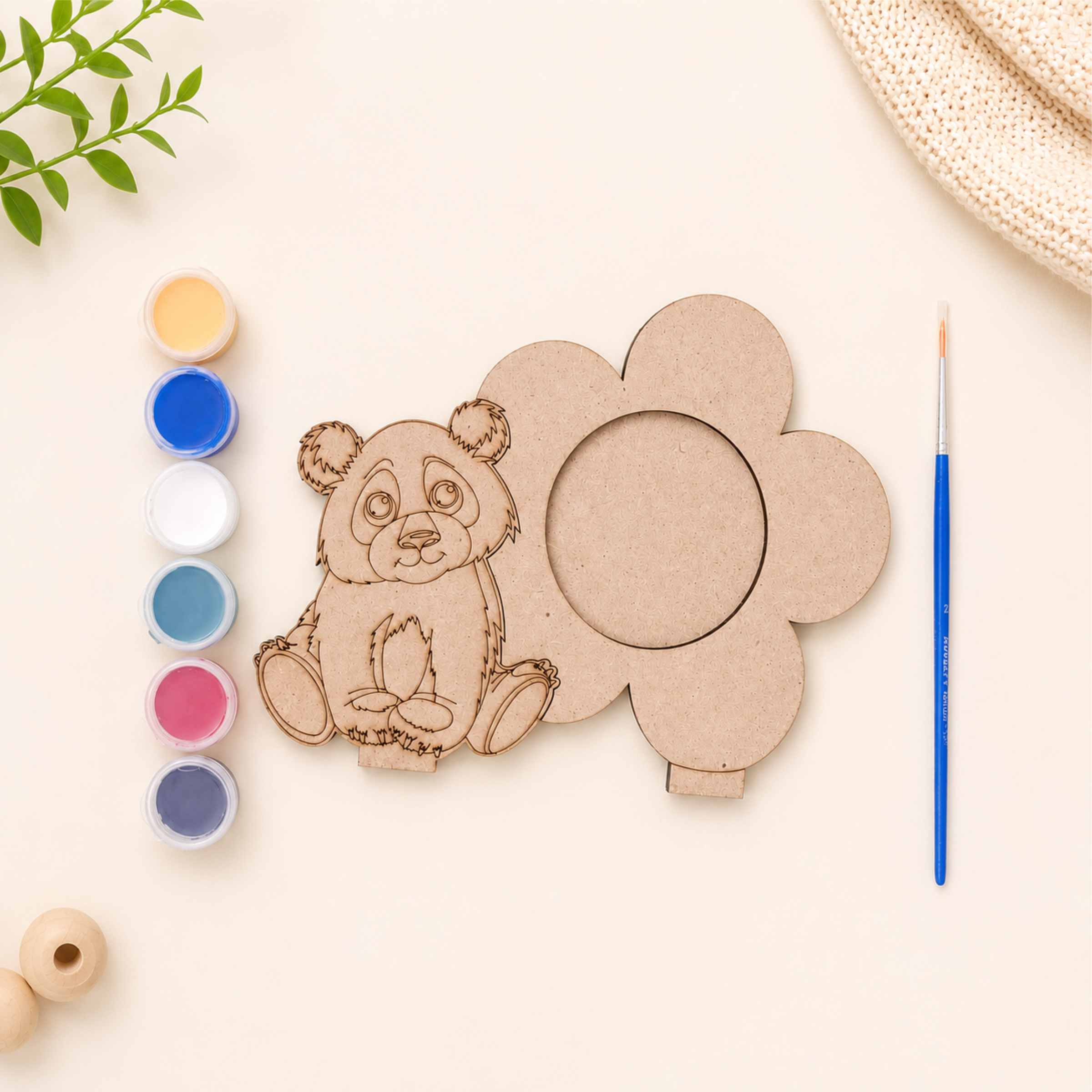 DIY MDF Panda & Flower Photo Frame Painting Kit for Kids | Creative Art & Craft Decor Set