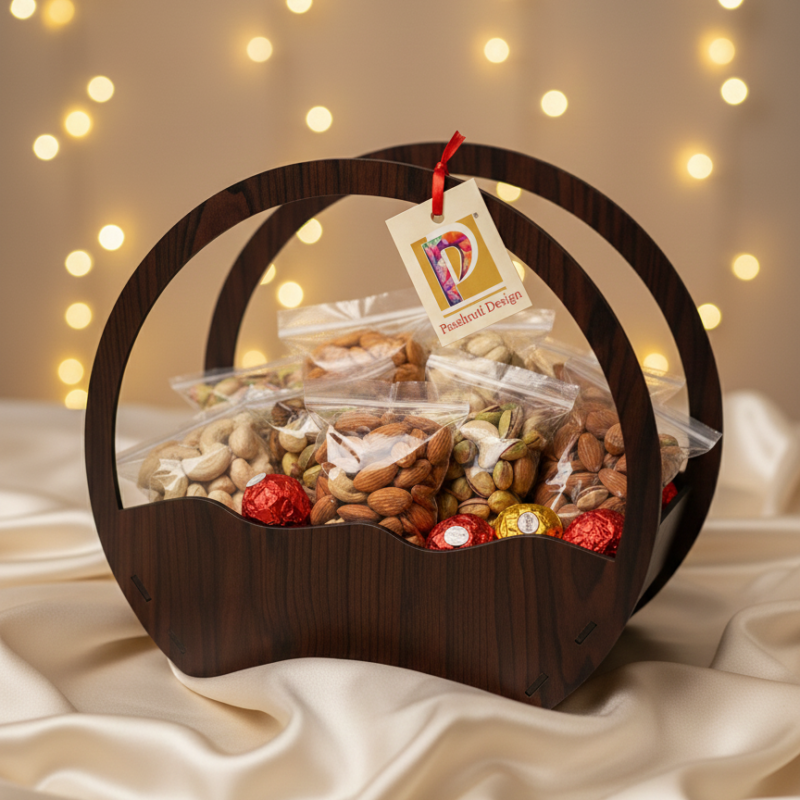 Elegant MDF Wooden Carry Basket with Dual Handle – Multipurpose Storage Organizer