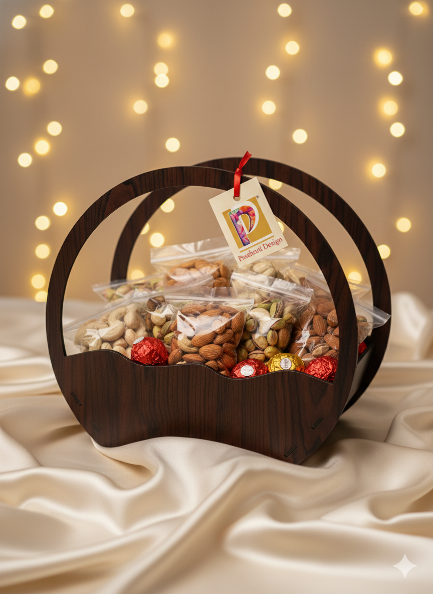 Elegant MDF Wooden Carry Basket with Dual Handle – Multipurpose Storage Organizer
