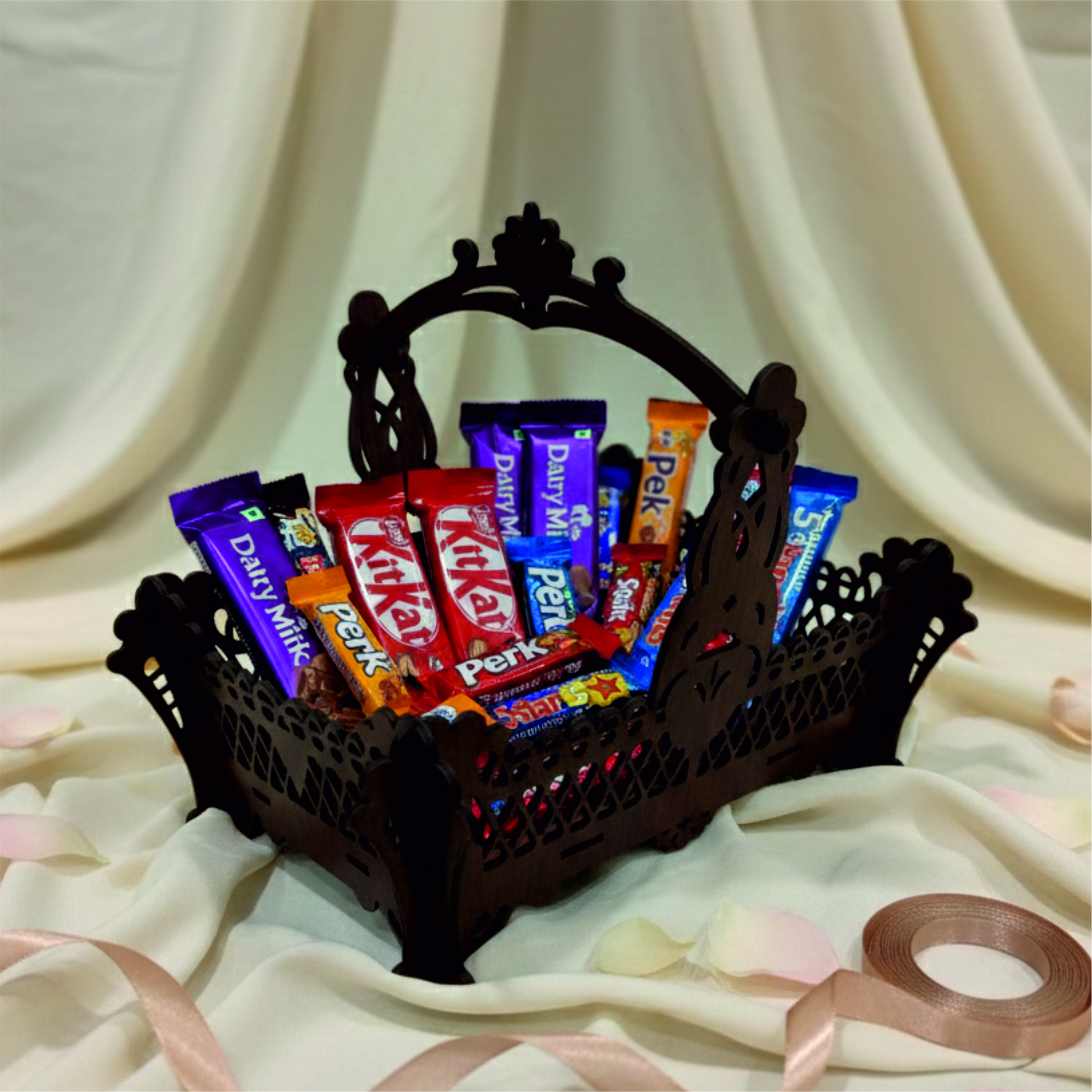Elegant MDF Decorative Basket Tray with Intricate Laser-Cut Design
