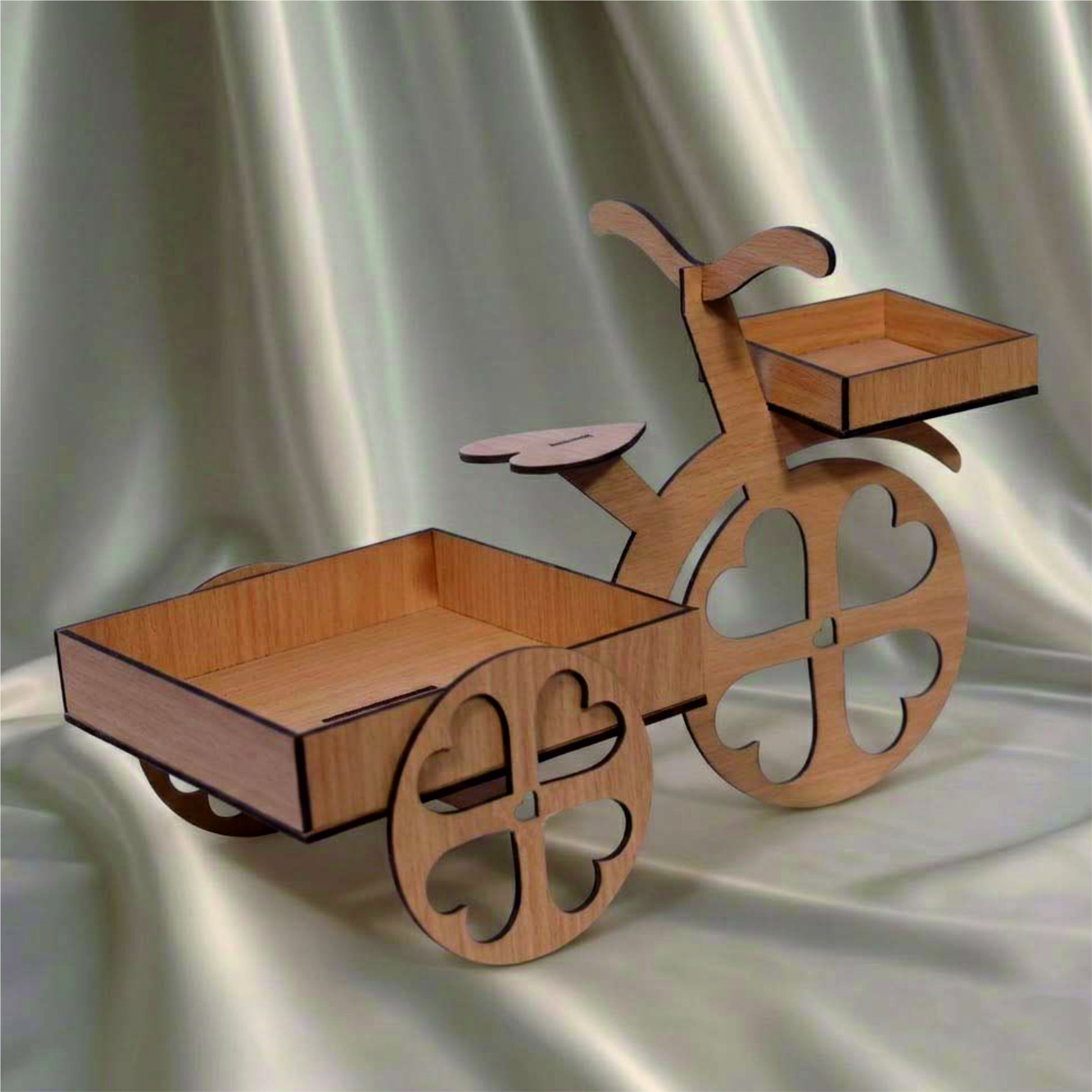 Handcrafted Wooden Cycle Display Stand with Dual Storage Trays