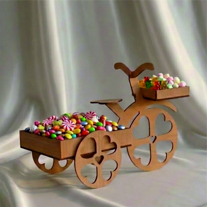 Handcrafted Wooden Cycle Display Stand with Dual Storage Trays