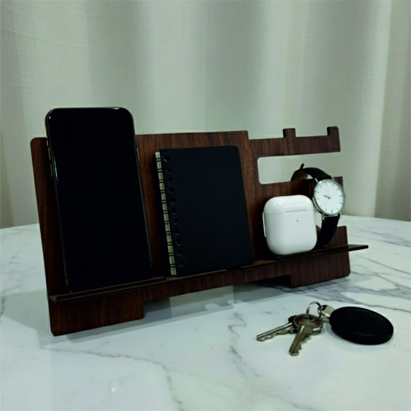 Premium MDF Multi Device Desk Organizer with Integrated Phone & Accessory Slots