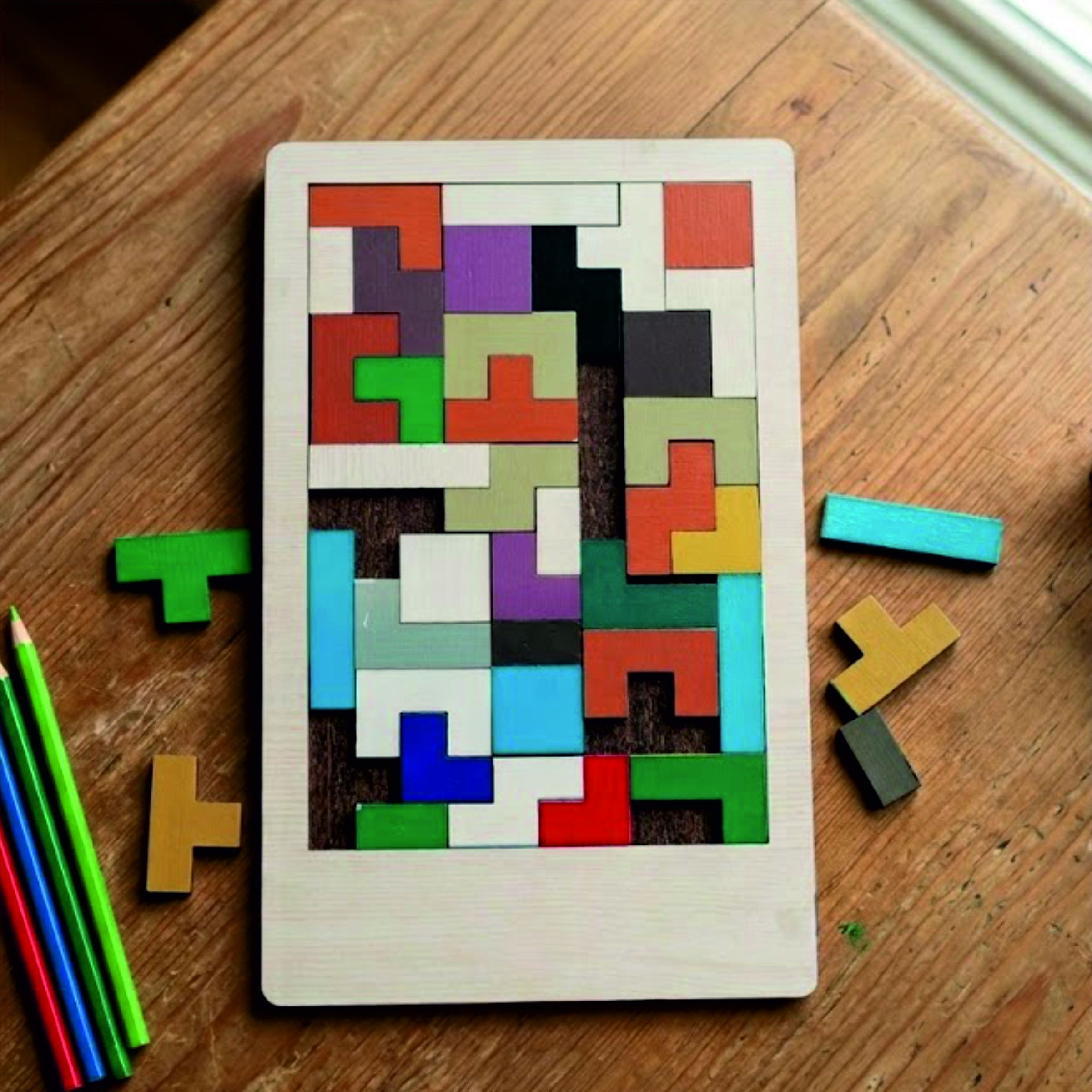 MDF Wooden Tetris Puzzle Board Game for Kids & Adults