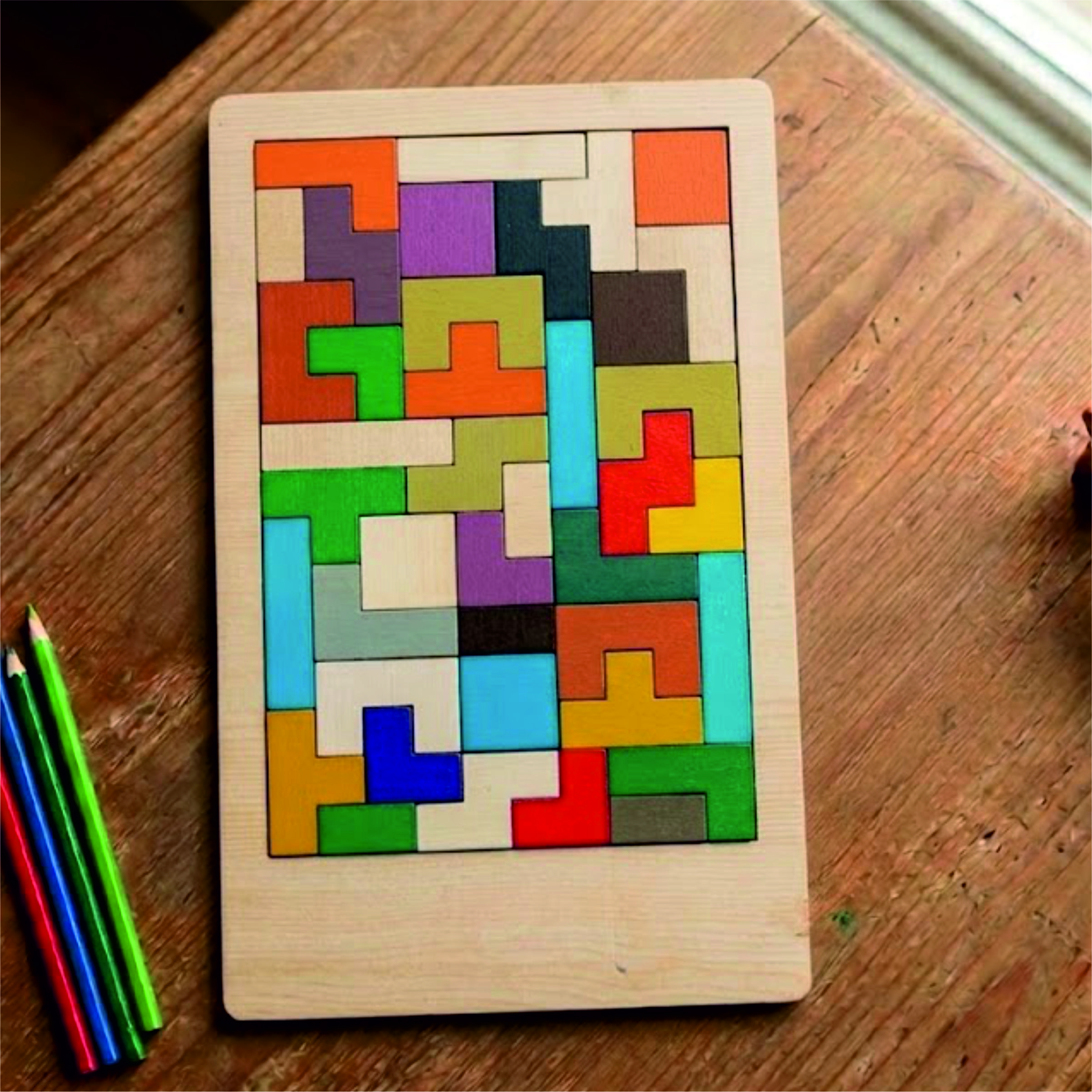 MDF Wooden Tetris Puzzle Board Game for Kids & Adults